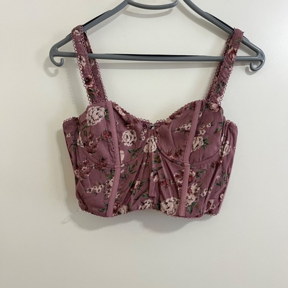 Floral Corset Top Small Bustier Boned Zip Front Milkmaid Fairy Coquette Cottage